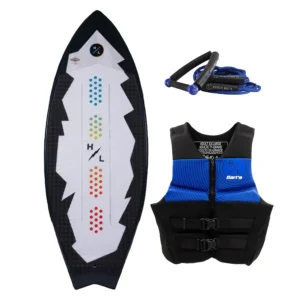 Hyperlite Broadcast Wakesurf Board w/ 25' Wakesurf Rope and Bart's/Hyperlite Men's Life Jacket